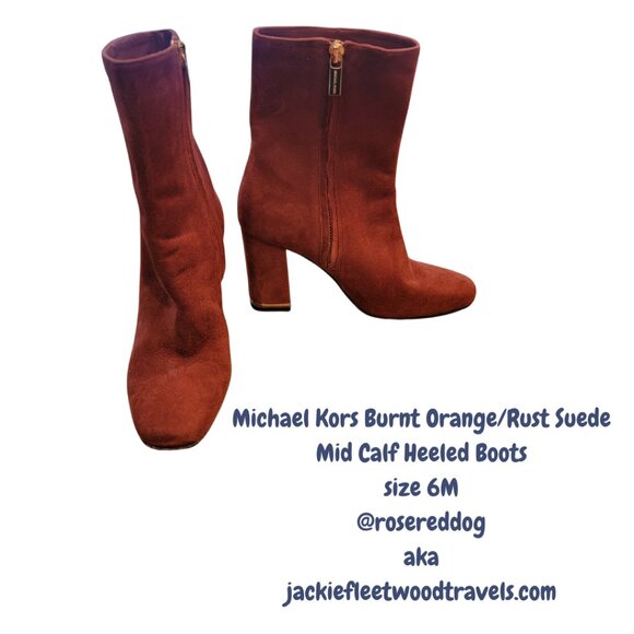 Michael Kors Women’s Leather Suede Burnt Orange Mid Calf Heeled Boots - Picture 1 of 14